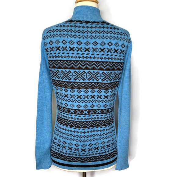 Neve Blue Brown Mock Neck Zip Up Wool Cardigan Sweater Size L - Picture 3 of 10